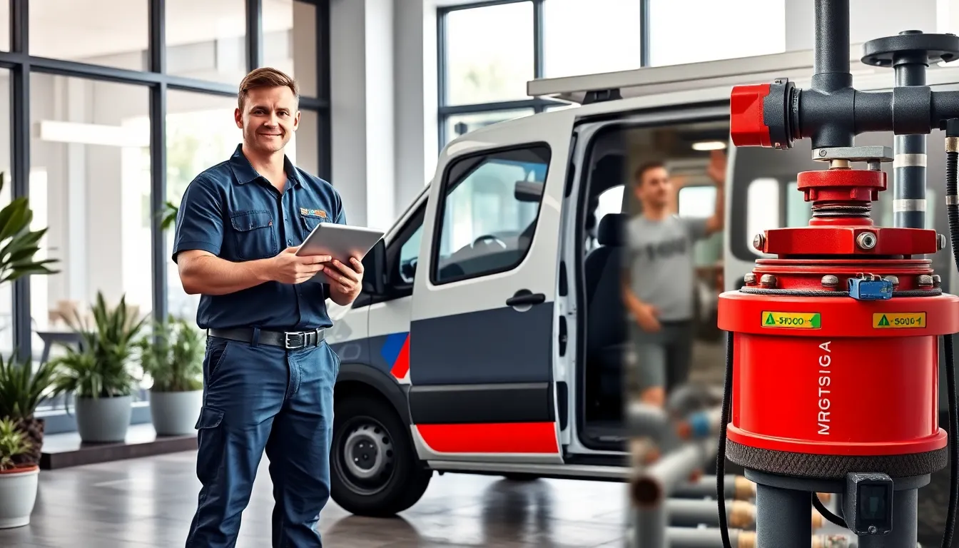 emergency plumber consulting with client in modern brisbane office setting